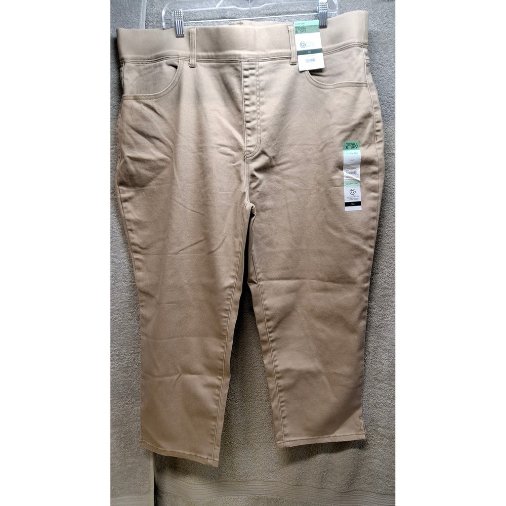 Terra & Sky Womens 2X 20W-22W Khaki Tan Pull On Capri Jeggings Plus Size New(B8)